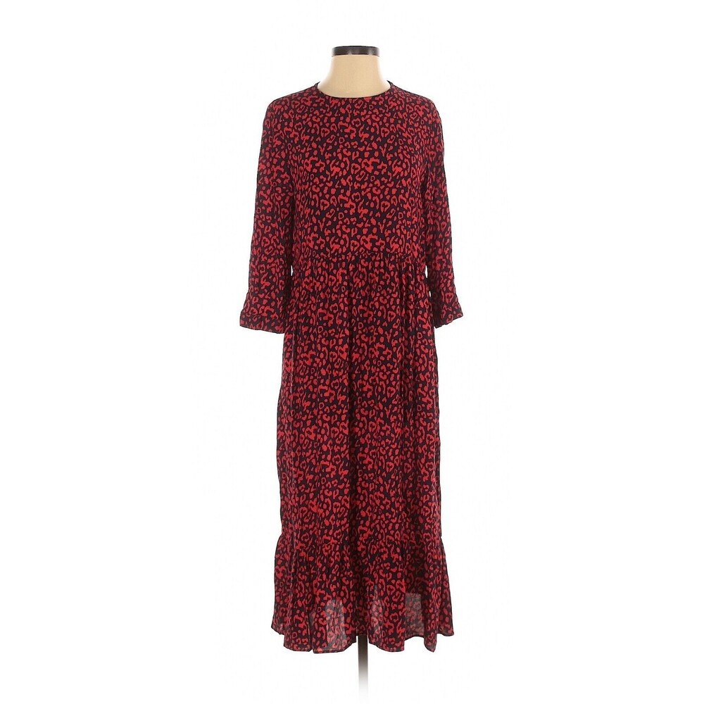 ZARA Red & Black Animal Print Dress - S